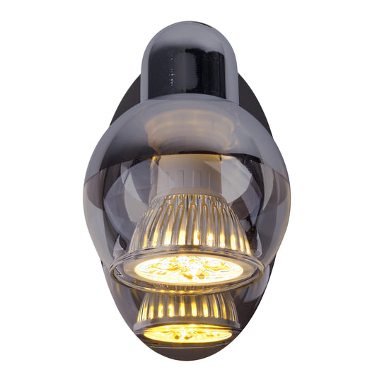 Spots - 1er LED-Wand- Deckenleuchten "BOCCIA", Strahler im Retro Style, aus Metall und Glas in chrome, 14 x 13,5 x 8 cm, GU10-Fassung
