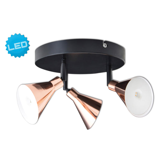 3er LED-Wand-u. Deckenspot "COPPER" d:38cm