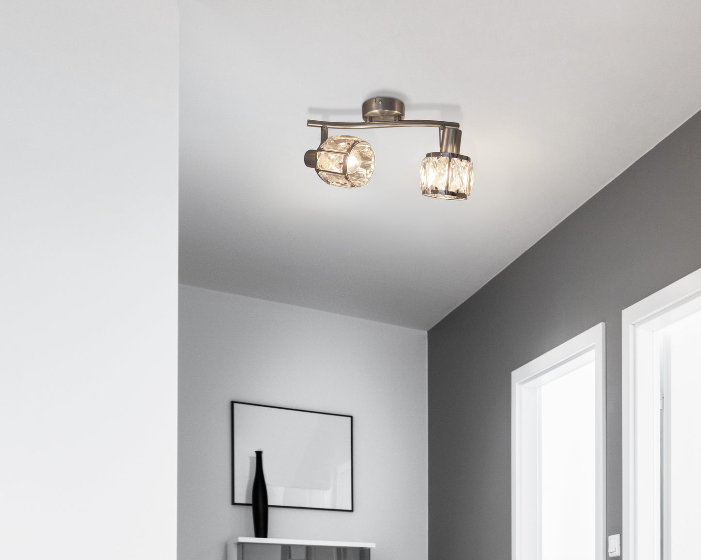 Spots - 2er-LED-Spot "JOSEFA" E14 Filament, Strahler im Retro Style, aus Metall und Glas in stahl-blank, 28 x 8 x 8 cm, E14-Fassung