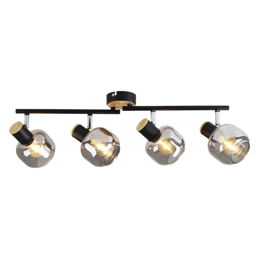 Spots - 4er Spot Deckenleuchte "FUMOSO" L: 80cm, Strahler im Retro Style, aus Metall und Glas in schwarz, 80 x 10 x 20 cm, E14-Fassung