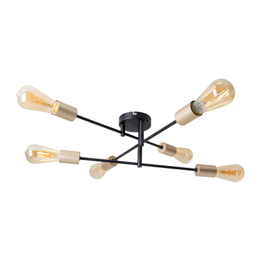 Deckenleuchten - 6er Deckenleuchte "MODO" L/B: 54,5cm, Deckenlampe im Industrial Style, aus Metall in schwarz, 17,5 cm hoch, Ø 54,5 cm, E27-Fassung