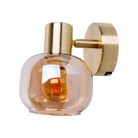 Wandleuchten - Glas-/Wandspot "LIBBY" H: 16cm messing, Wandlampe im Retro Style, ausMetall und Glas in messing, 16 cm hoch, Maße 14 x 10 cm, E14-Fassung