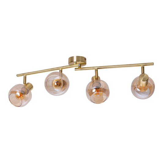 Spots - 4er Spot Deckenleuchte "LIBBY" L: 80cm, Strahler im Retro Style, aus Metall und Glas in messing, 80 x 10 x 20 cm, E14-Fassung