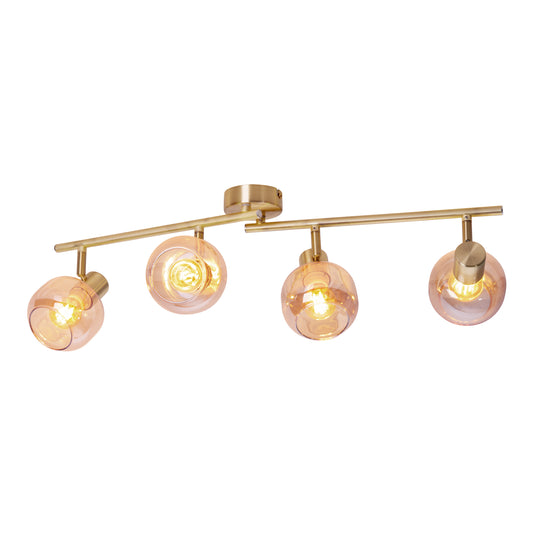 Spots - 4er Spot Deckenleuchte "LIBBY" L: 80cm, Strahler im Retro Style, aus Metall und Glas in messing, 80 x 10 x 20 cm, E14-Fassung