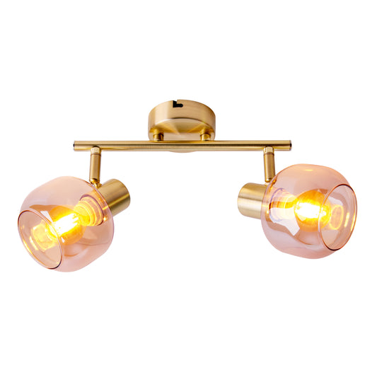 Spots - 2er Spot Deckenleuchte "LIBBY" L: 40cm messing, Strahler im Retro Style, aus Metall und Glas in messing, 40 x 10 x 20 cm, E14-Fassung