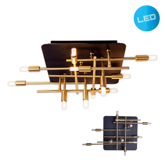 Deckenleuchten - LED Deckenleuchte "ANCONA" mit Backlight L: 51cm schwarz / gold, Deckenlampe im Industrial Style, aus Metall in messing, 51 x 48 x 15 cm, G9-Fassung Backlight