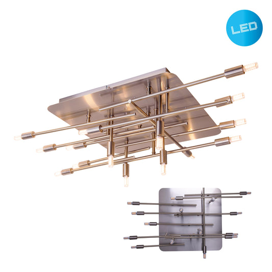 Deckenleuchten - LED Deckenleuchte "ANCONA" inkl. Backlight L: 71cm stahl-blank, Deckenlampe im Industrial Style, aus Metall in stahl-blank, 71 x 70 x 15 cm, G9-Fassung Backlight