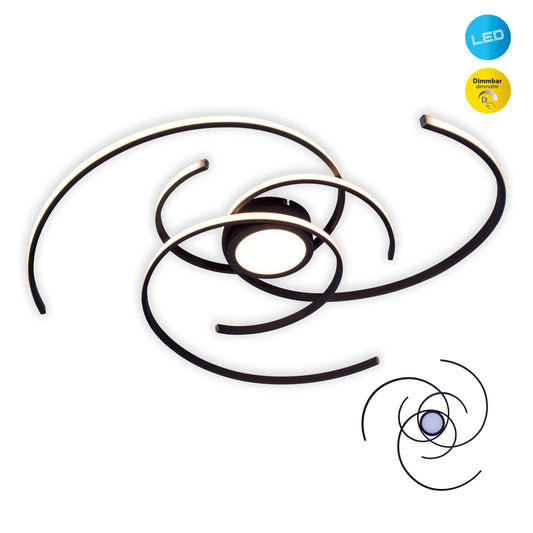 Deckenleuchten - LED Deckenleuchte "RADON" Ø: 75cm schwarz, Deckenlampe im Modern Style, aus Metall und Kunststoff in schwarz, 7 cm hoch, Ø 75 cm, inkl. LED dimmbar