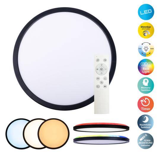 LED / CCT Deckenleuchte "CARLO" inkl. RGB-Backlight Ø: 29,3cm