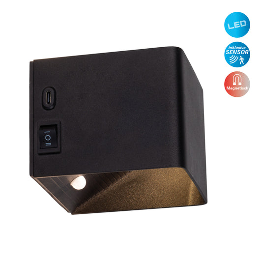 Akku-/Wandleuchte "CUBE" magnetisch L/B: 10 m schwarz
