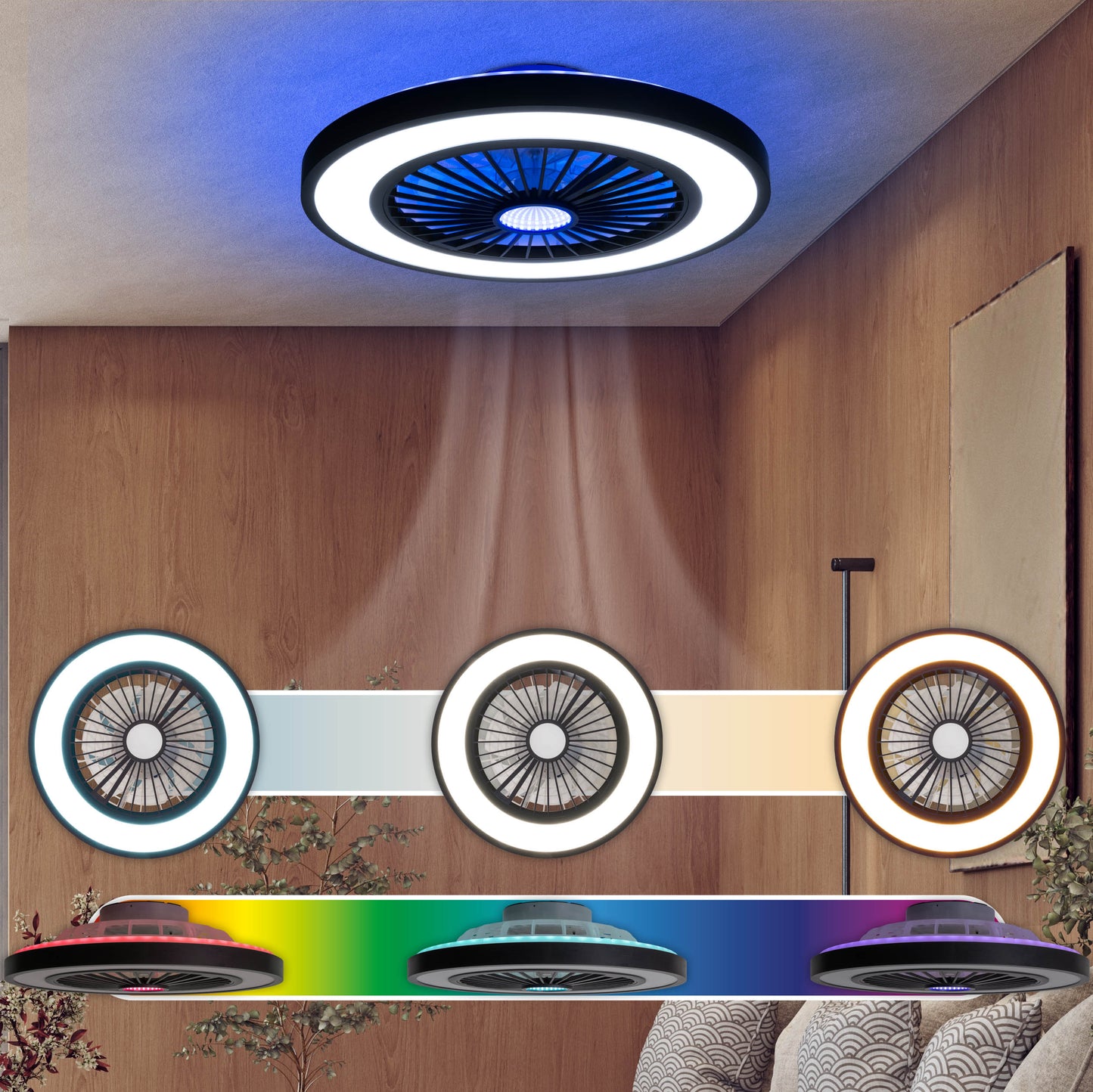 LED CCT / RGB Deckenleuchte "ARIOSO" inkl. Ventilator Ø: 54cm