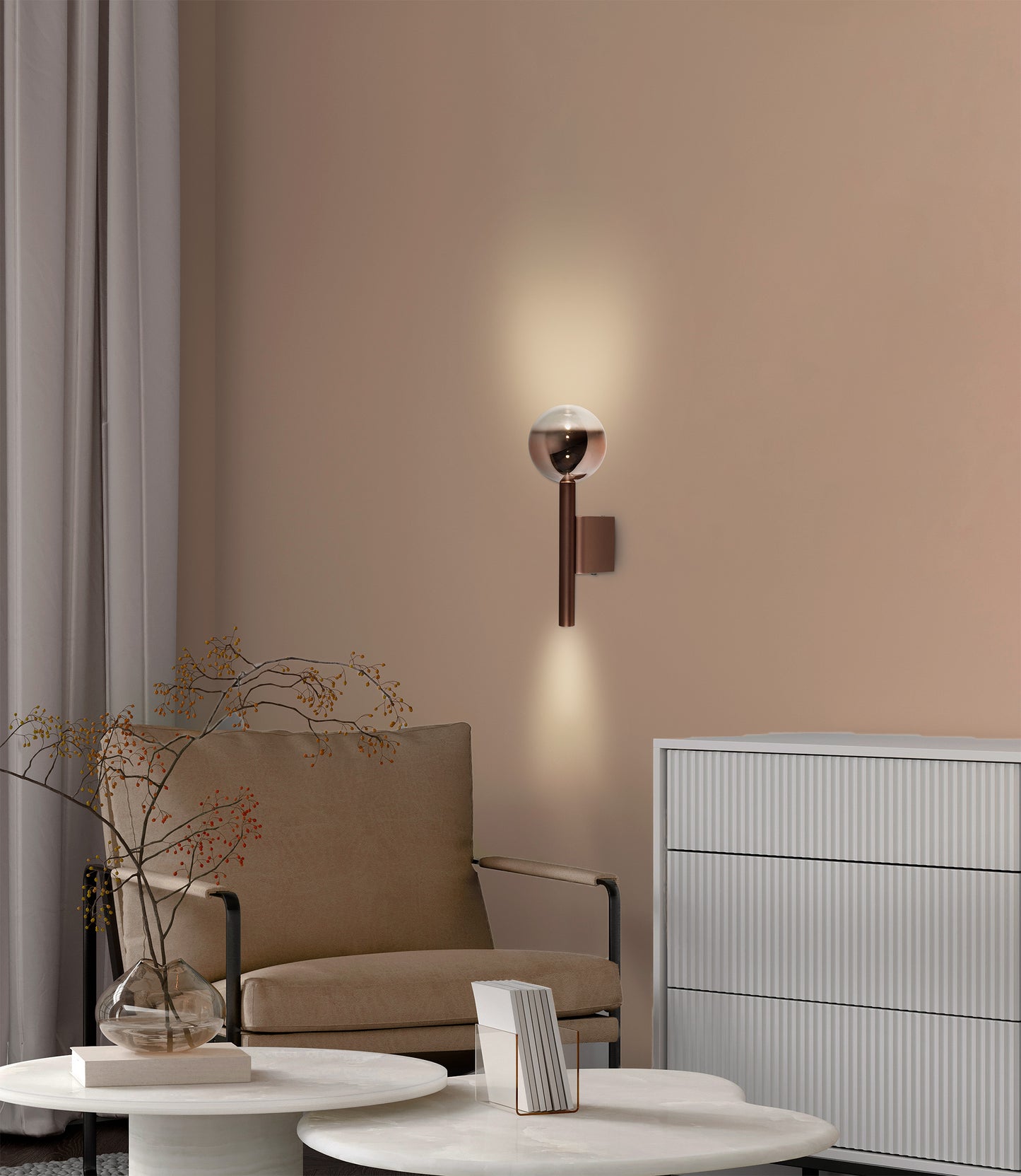 LED Wandleuchte "SINGAPUR" H: 34cm kupfer