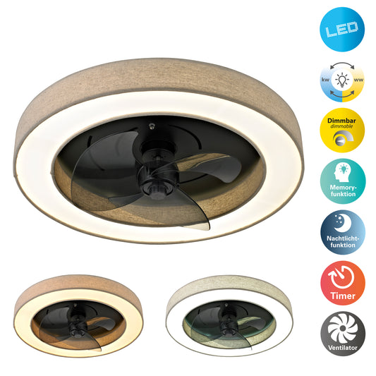 LED / CCT Deckenleuchte "VALENTO" inkl. Ventilator Ø: 51cm beige