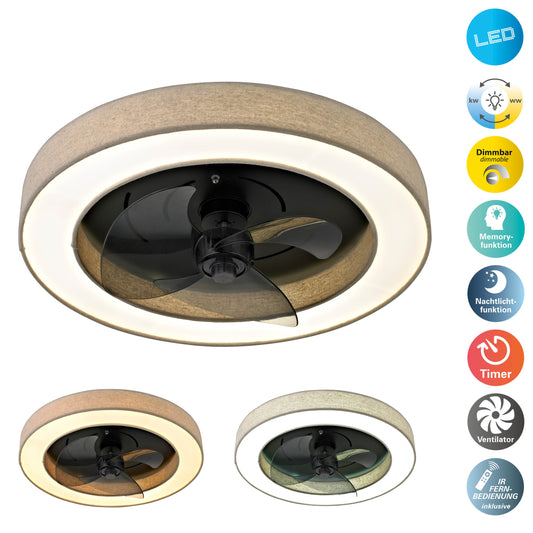 LED / CCT Deckenleuchte "VALENTO" inkl. Ventilator Ø: 51cm beige