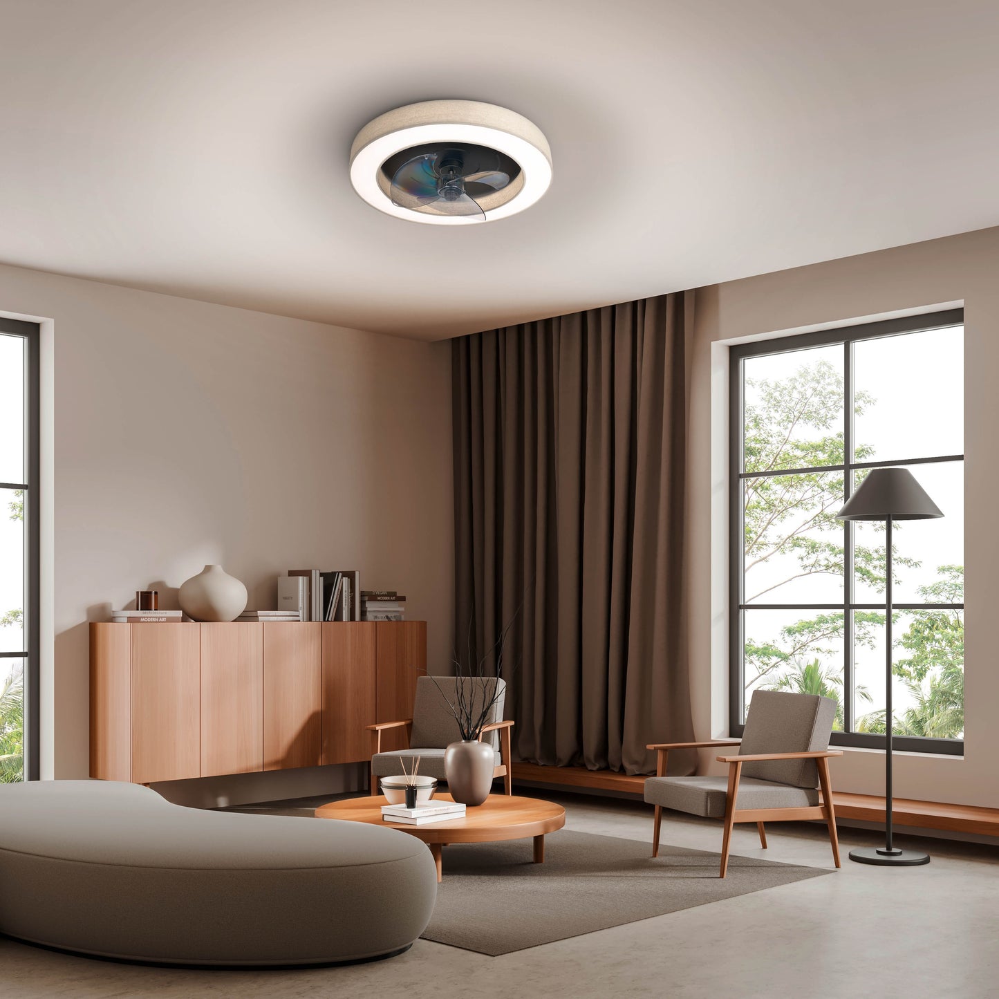 LED / CCT Deckenleuchte "VALENTO" inkl. Ventilator Ø: 51cm beige