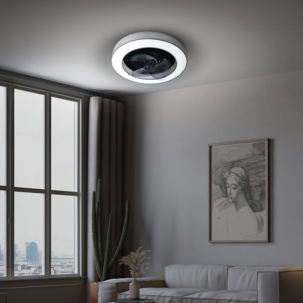 LED / CCT Deckenleuchte "VALENTO" inkl. Ventilator Ø: 51cm grau