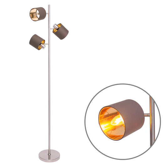 Stehleuchte - Stehleuchte "MARON" H: 153cm braun, Stehlampe im Klassik Stil, ausMetall und Textilmaterial in braun, 153 cm hoch, Maße 22 x 44 cm, E14-Fassung Druckschalter