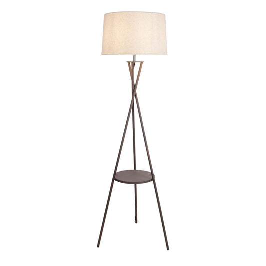 Stehleuchte - Stehleuchte mit integriertem Tisch "TORA", Stehlampe im Scandi Style, aus Metall und Textilmaterial in schwarz, 158 cm hoch, Ø 51 cm, E27-Fassung Druckschalter