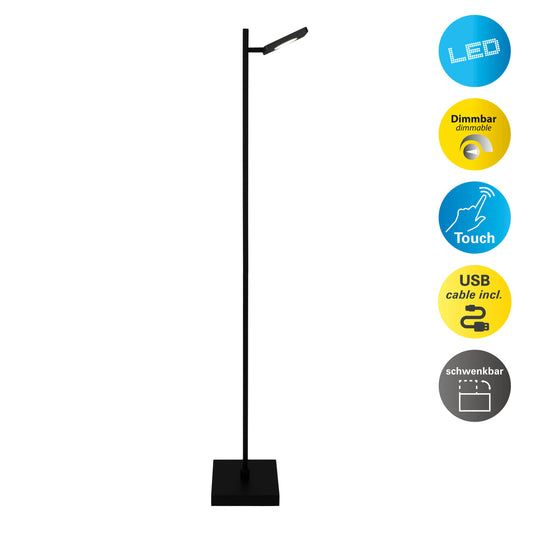Stehleuchte - LED Akku-/ Stehleuchte "LUPA" H:135cm schwarz, Stehlampe im Design Style, aus Metall in schwarz, 135 cm hoch, Ø 20 cm, inkl. LED dimmbar Akkubetrieb Akku- und Netzbetrieb Berührungssensor