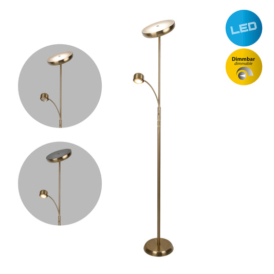 LED Stehleuchte "ROMIS" mit Lesearm H: 180cm messing matt