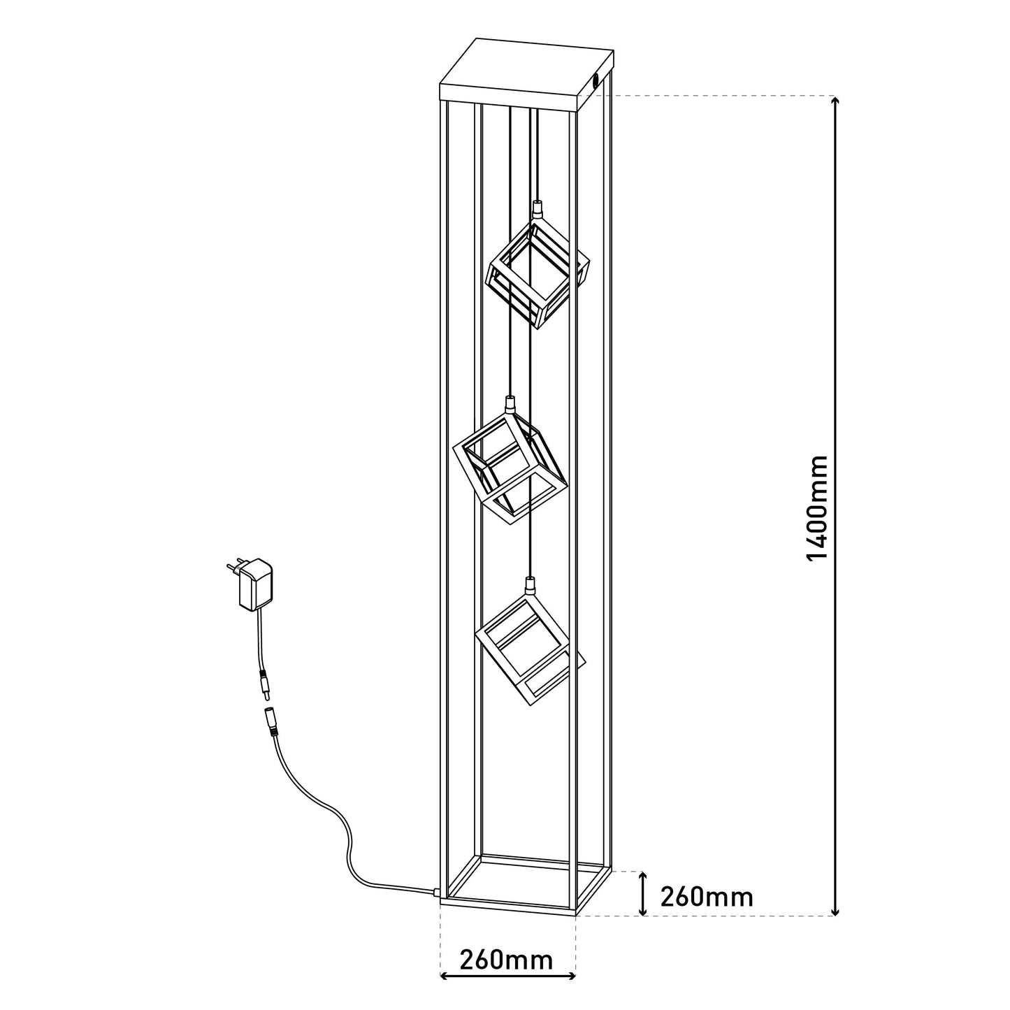 Stehleuchte - LED-Stehleuchte h: 140cm "TRIPOLIS", Stehlampe im Industrial Style, ausMetall und Kunststoff in schwarz, 140 cm hoch, Maße 26 x 26 cm, inkl. LED dimmbar Druckschalter