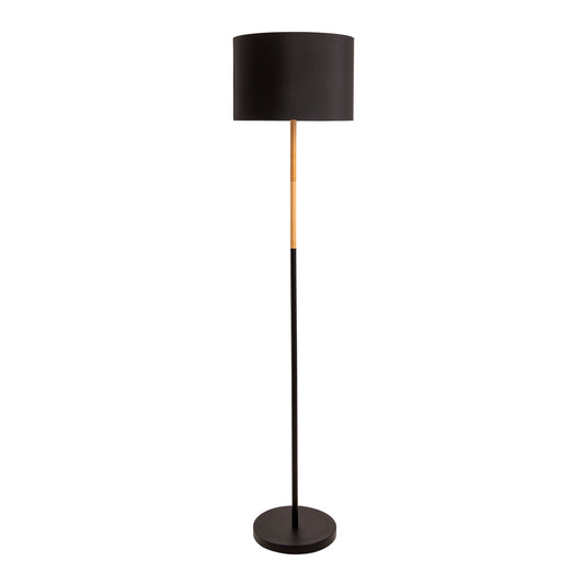 Stehleuchte - Textil-Stehleuchte "TESSILE" schwarz, Stehlampe im Natural Style, aus Metall, Kunststoff und Textilmaterial in schwarz, 150 cm hoch, Ø 36 cm, E27-Fassung Druckschalter