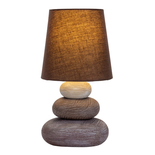 Tischleuchten - Keramik Tischleuchte "STONEY" braun, Tischlampe im Retro Style, aus Keramik in braun, 31 cm hoch, Ø 16 cm, E14-Fassung Schnurschalter