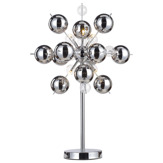 Tischleuchten - Tischleuchte "EXPLOSION" chrom H: 73 cm, Tischlampe im Modern Style, aus Metall und Glas in chrome, 73 cm hoch, Ø 51 cm, G9-Fassung Schnurschalter