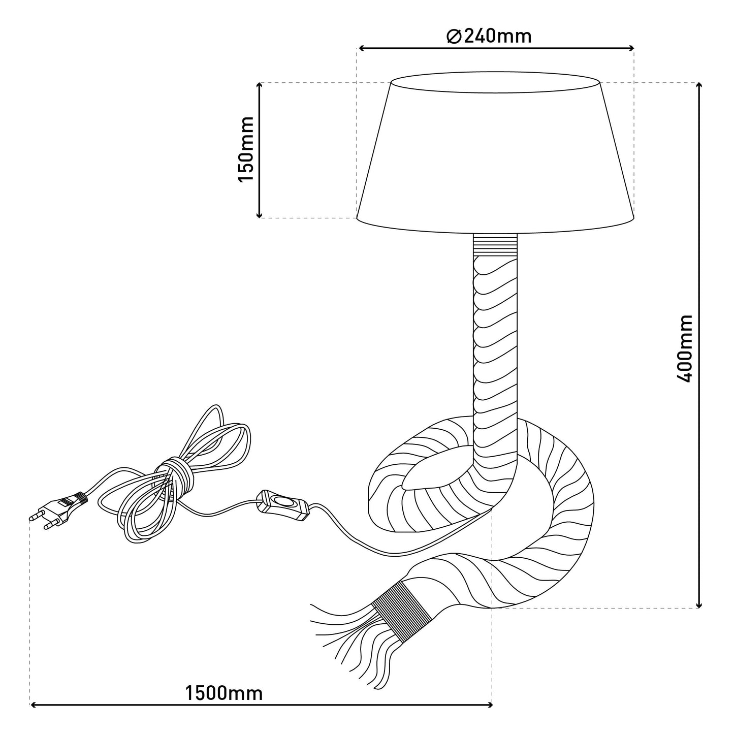 Tischleuchte "ROPE" inkl. Textilschirm H: 40cm