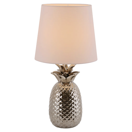 Keramik Tischleuchte "ANANAS" H: 45cm weiß / chrom