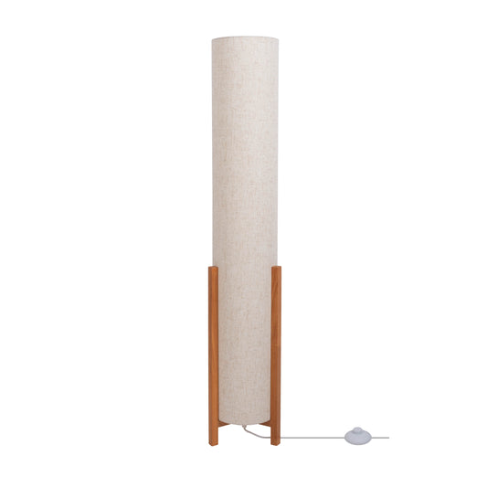 Stehleuchte - Stehleuchte "MATILDA" H: 110 cm leinen, Stehlampe im Scandi Style, aus Holz in natur, 110 cm hoch, Ø 20 cm, E14-Fassung Druckschalter