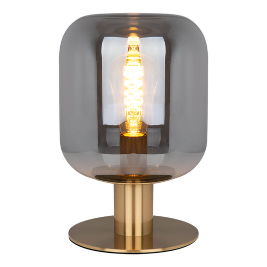 Tischleuchten - Glas-Tischleuchte "ALESSIO" H: 30 cm, Tischlampe im Retro Style, aus Metall und Glas in gold, 30 cm hoch, Ø 20 cm, E27-Fassung Schnurschalter