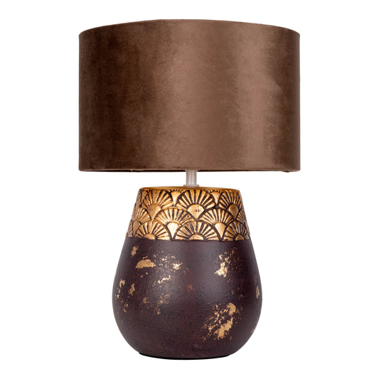 Tischleuchten - Tischleuchte tabak "BRONCO" D: 26 cm, Tischlampe im Natural Style, aus Keramik in tabak, 39 cm hoch, Ø 26 cm, E27-Fassung Schnurschalter