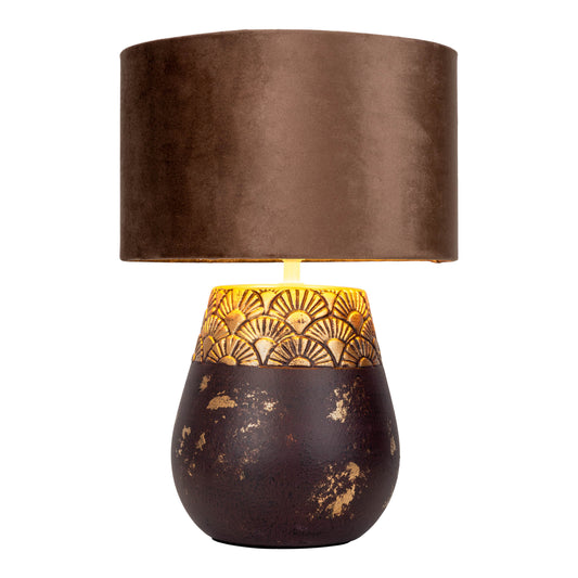 Tischleuchten - Tischleuchte tabak "BRONCO" D: 26 cm, Tischlampe im Natural Style, aus Keramik in tabak, 39 cm hoch, Ø 26 cm, E27-Fassung Schnurschalter