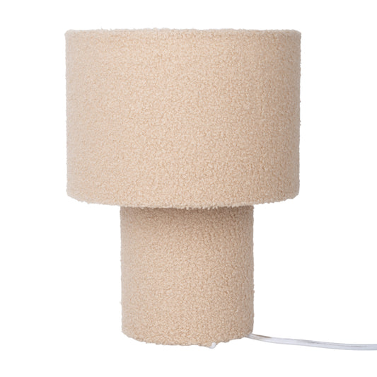 Tischleuchten - Tischleuchte "FLUFFY" H: 31cm almond, Tischlampe im Retro Style, aus Metall, Kunststoff und Textilmaterial in beige, 31 cm hoch, Ø 23 cm, E27-Fassung Schnurschalter