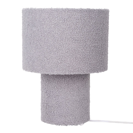 Tischleuchten - Tischleuchte "FLUFFY" grau / H: ca. 31 cm, Tischlampe im Retro Style, aus Metall und Textilmaterial in grau, 31 cm hoch, Ø 23 cm, E27-Fassung Schnurschalter