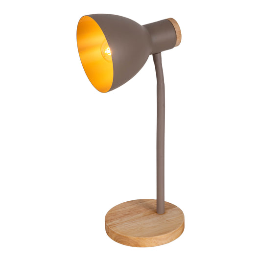 Tischleuchten - Schreibtischleuchte "MARIE" H: 36,5cm braun, Tischlampe im Retro Style, aus Metall und Naturmaterialien in braun, 36,5 cm hoch, Ø 14 cm, E14-Fassung Schnurschalter