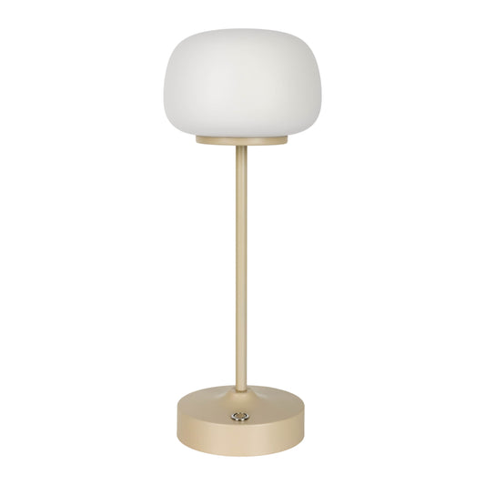 Tischleuchten - LED Akku-/Tischleuchte "PINA" H: 30cm beige, Tischlampe im Scandi Style, aus Metall und Glas in beige, 30 cm hoch, Ø 10,5 cm, inkl. LED dimmbar Akkubetrieb Akku- und Netzbetrieb Berührungssensor USB Typ C
