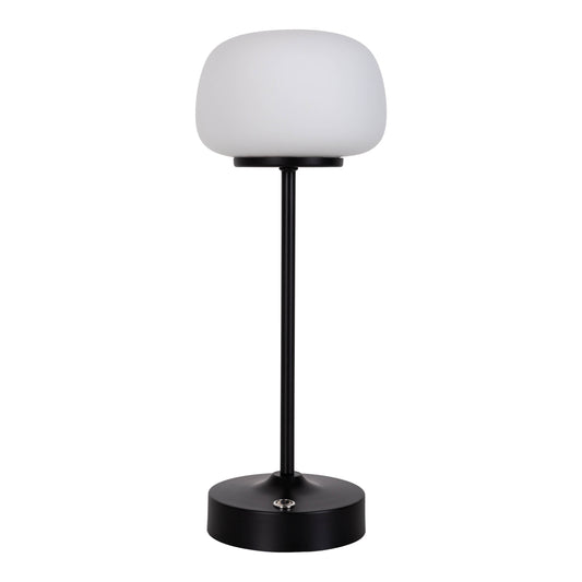 Tischleuchten - LED Akku-/Tischleuchte "PINA" H: 30cm schwarz, Tischlampe im Scandi Style, aus Metall und Glas in schwarz, 30 cm hoch, Ø 10,5 cm, inkl. LED dimmbar Akkubetrieb Akku- und Netzbetrieb Berührungssensor USB Typ C