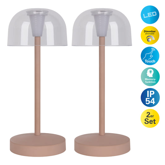 2er-Set Akku-/Tischleuchte "GOMBA" H: 18,5cm frosted almond