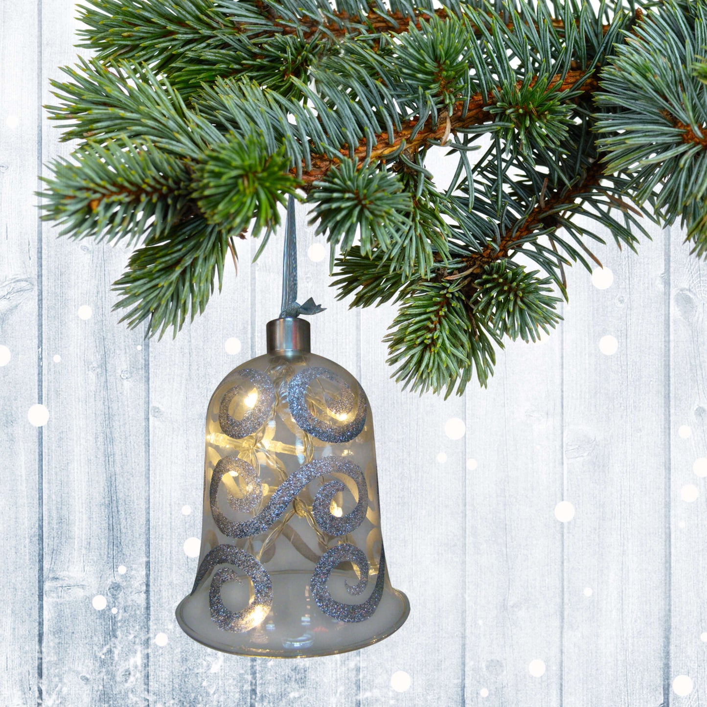 4er-Set LED Dekoglas mit Lichterkette "GLOCKE"