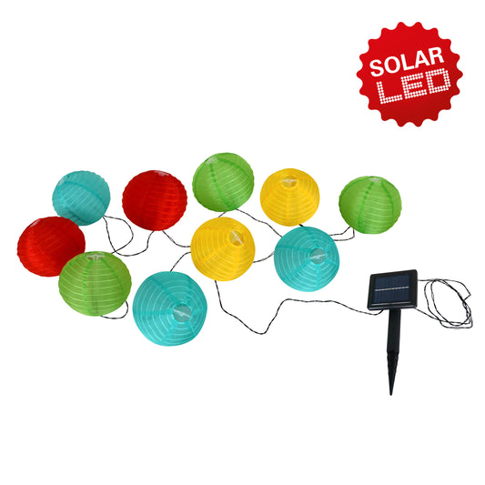 10er Textil-/Solarlichterkette L: 225cm bunt