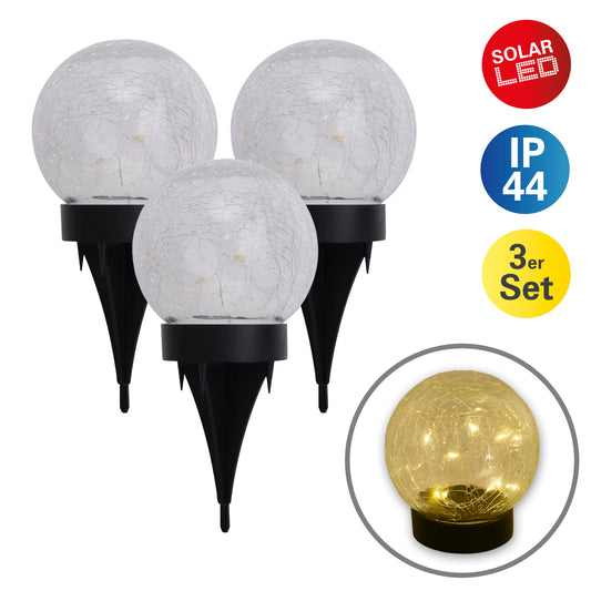 3er-Set LED Solar-/Tischleuchte/Erdspieß "CRACKLE" l/b: 12cm