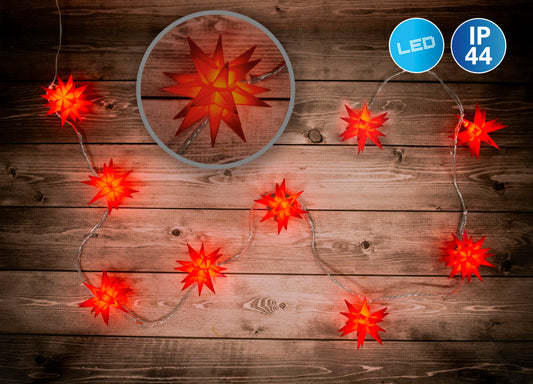 9er LED Outdoor Weihnachtslichterkette 3D-Sterne / XMAS Lights rot