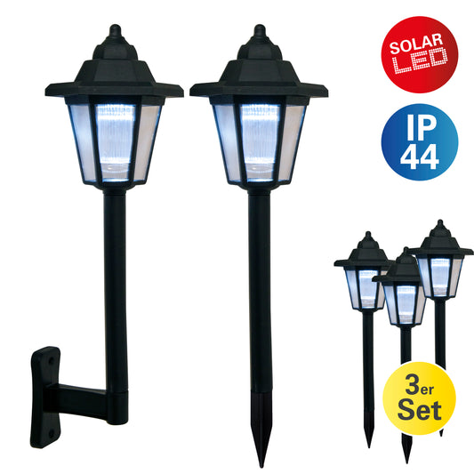 3er-Set LED Solar-/Erdspieß-/Wandleuchte 2-in-1