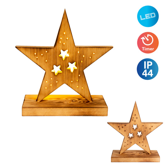 LED Holzstern H: 29cm natur