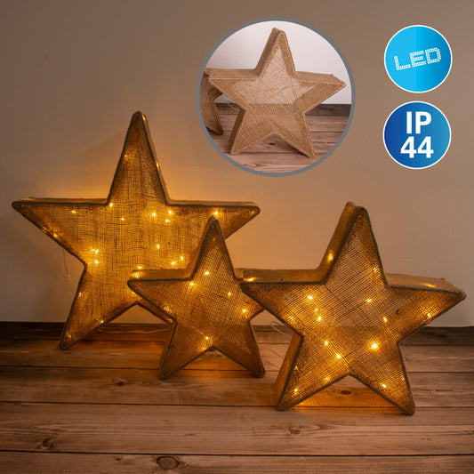 3er-Set LED Weihnachtssterne braun