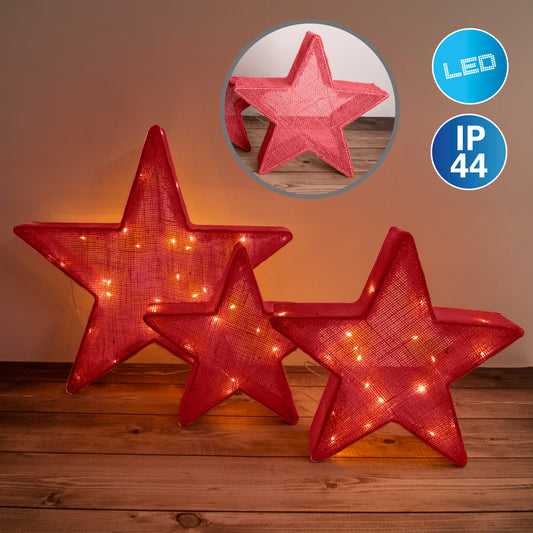 3er-Set LED Weihnachtssterne rot