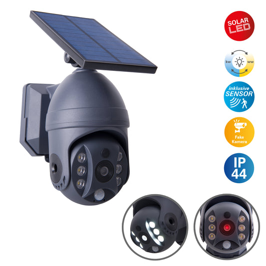 LED Solar Außenwandleuchte "MOHO" mit Bewegungsmelder und Security-Kamera- Attrappe