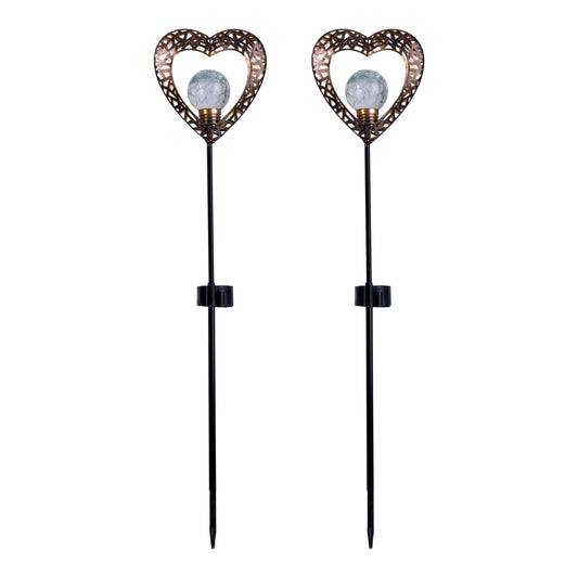 2er-Set LED Solarerdspieß "HERZ" H: 59cm
